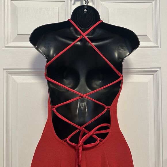 Cache Women 6 Dress Gown Maxi Halter Mermaid Backless Red Y2K VTG - Picture 4 of 8